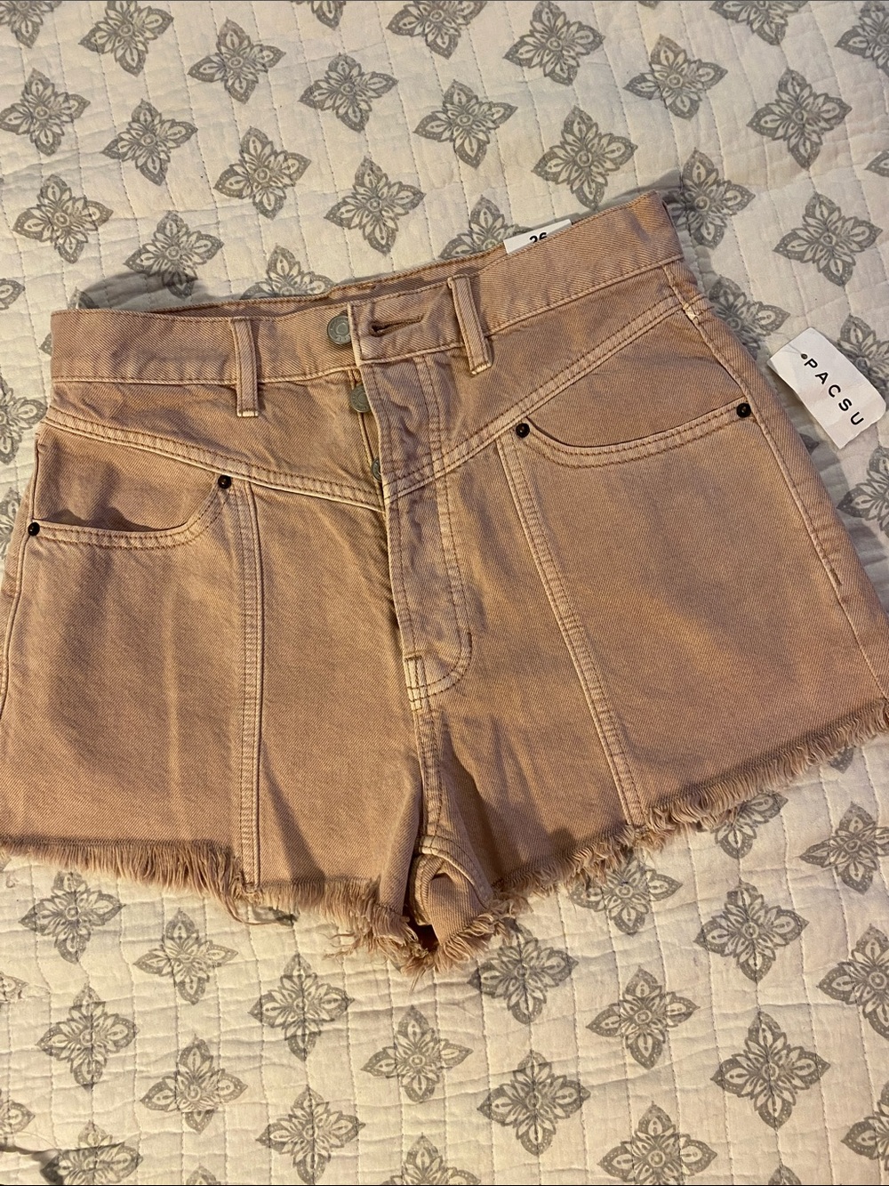PacSun Women's Dusty Pink High-Rise Frayed Hem Denim Shorts